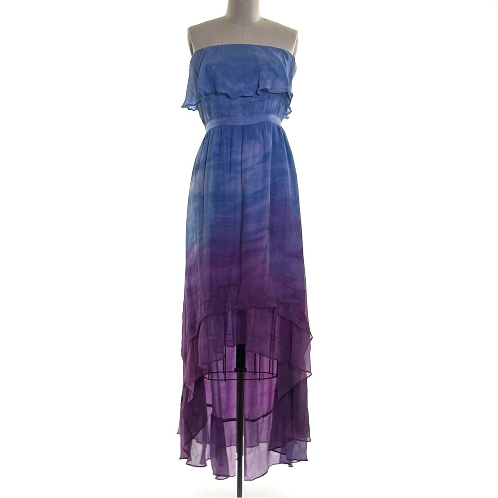 Gypsy 05 Silk Maxi Dress Flowy Tie Dye Strapless Purple Blue Beach Coverup Sz Sm